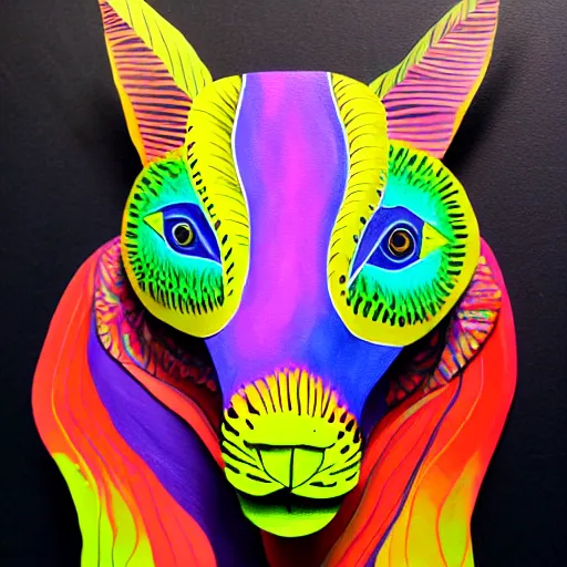 Prompt: painting of a psychedelic animal paper sculpture