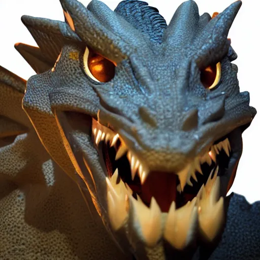 Prompt: portrait of the most fierce dragon ever , photorealistic, intense lighting, unreal engine