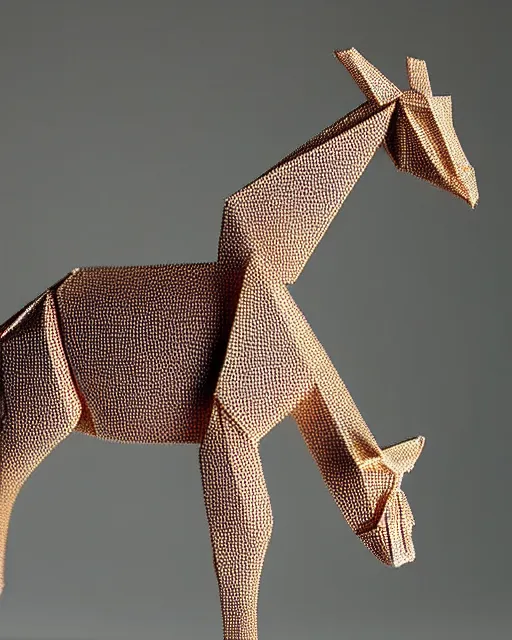 Prompt: an origami giraffe by akira yoshizawa, realistic, very detailed, complex, intricate, studio lighting, bokeh, sigma 5 0 mm f 1. 4