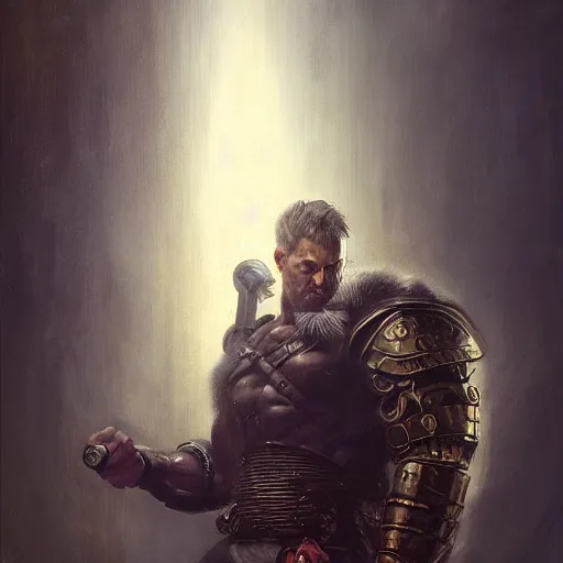 Prompt: handsome portrait of a viking guy bodybuilder posing, radiant light, caustics, war hero, metal gear solid, by gaston bussiere, bayard wu, greg rutkowski, giger, maxim verehin