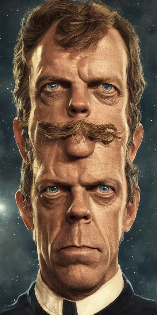 Prompt: portrait of Hugh Laurie wearing his starfleet captains uniform, close face shot, realistic character concept, high fantasy, light atmosphere, golden ratio, cinematic lighting, hyperdetailed, high resolution, insanely detailed and intricate, artstation, Marc Simonetti, Greg Rutkowski