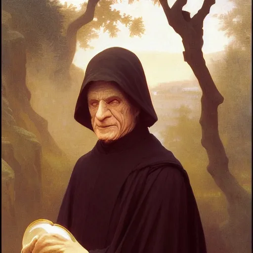 Prompt: Painting of Emperor Palpatine. Art by william adolphe bouguereau. During golden hour. Extremely detailed. Beautiful. 4K. Award winning.