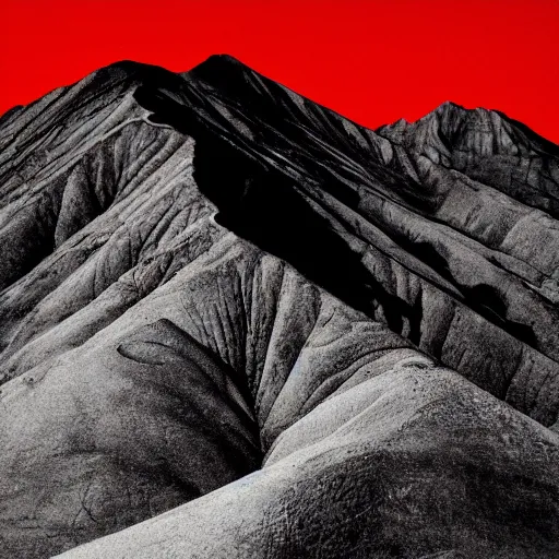 Prompt: red mountains of death and pain and suffering and suffocating and bitterness