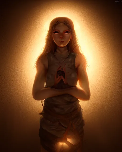 Image similar to Beautiful art portrait of a girl made of light in a dungeon, atmospheric lighting, intricate detail, cgsociety, hyperrealistic, octane render, RPG portrait, ambient light, dynamic lighting