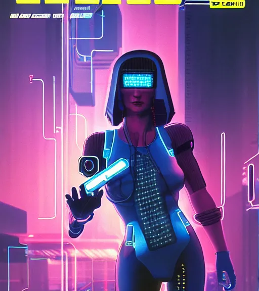 Image similar to cable inserted into head, jacked into cyberdeck wrist terminal, very very beautiful cyberpunk woman, computer, 1 9 7 9 omni magazine cover, style by vincent di fate, cyberpunk 2 0 7 7, very coherent, detailed, 4 k resolution, unreal engine, daz