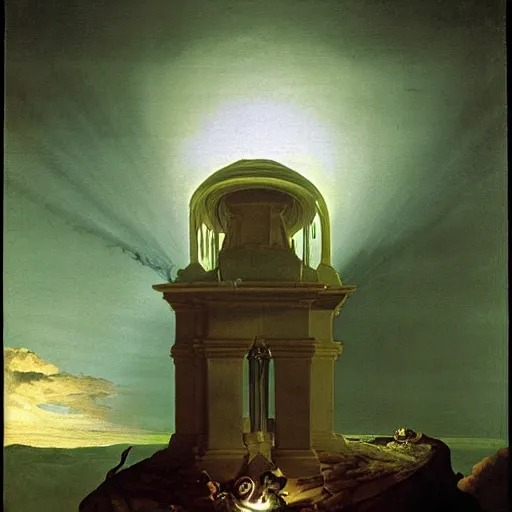 Prompt: An Experiment on a deity in the air pump, painting by Joseph Wright