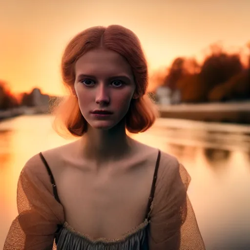 Prompt: photographic portrait of a stunningly beautiful baltic renaissance female in soft dreamy light at sunset, beside the river, soft focus, contemporary fashion shoot, hasselblad nikon, in a denis villeneuve movie, by edward robert hughes, annie leibovitz and steve mccurry, david lazar, jimmy nelsson, hyperrealistic, perfect face