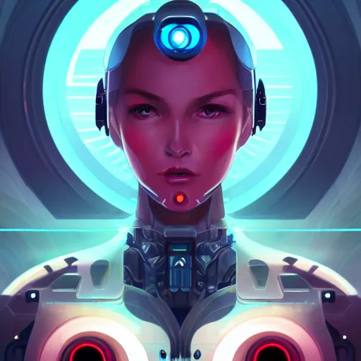 Image similar to symmetrical portrait of a beautiful cybernetic woman hal 9 0 0 0 by pete mohrbacher and guweiz and josan gonzalez, graphic novel, artstation, deviantart, pinterest, 4 k uhd image