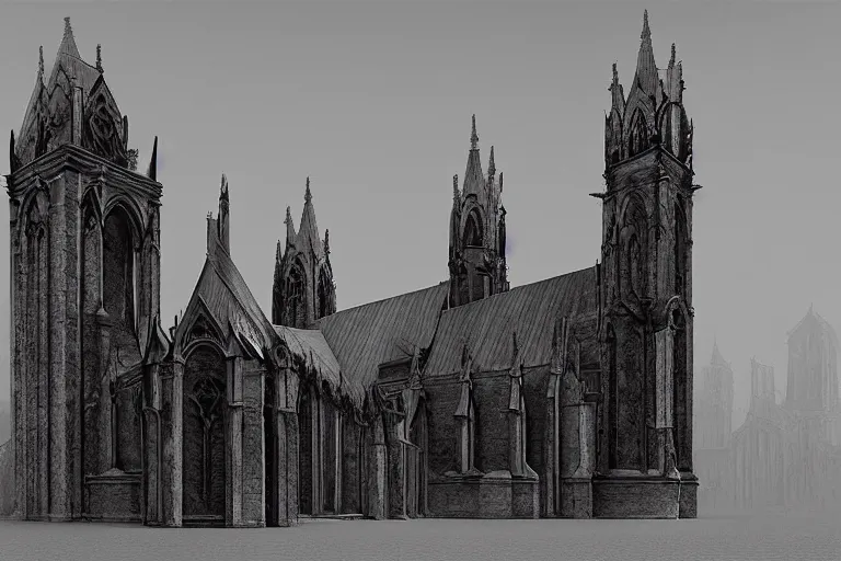 Image similar to a black and white photo of a gothic church, a matte painting by edwin deakin, cgsociety, gothic art, matte drawing, matte painting, gothic