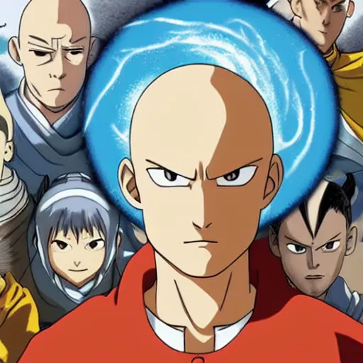 Prompt: portrait of saitama in the style of avatar the last airbender