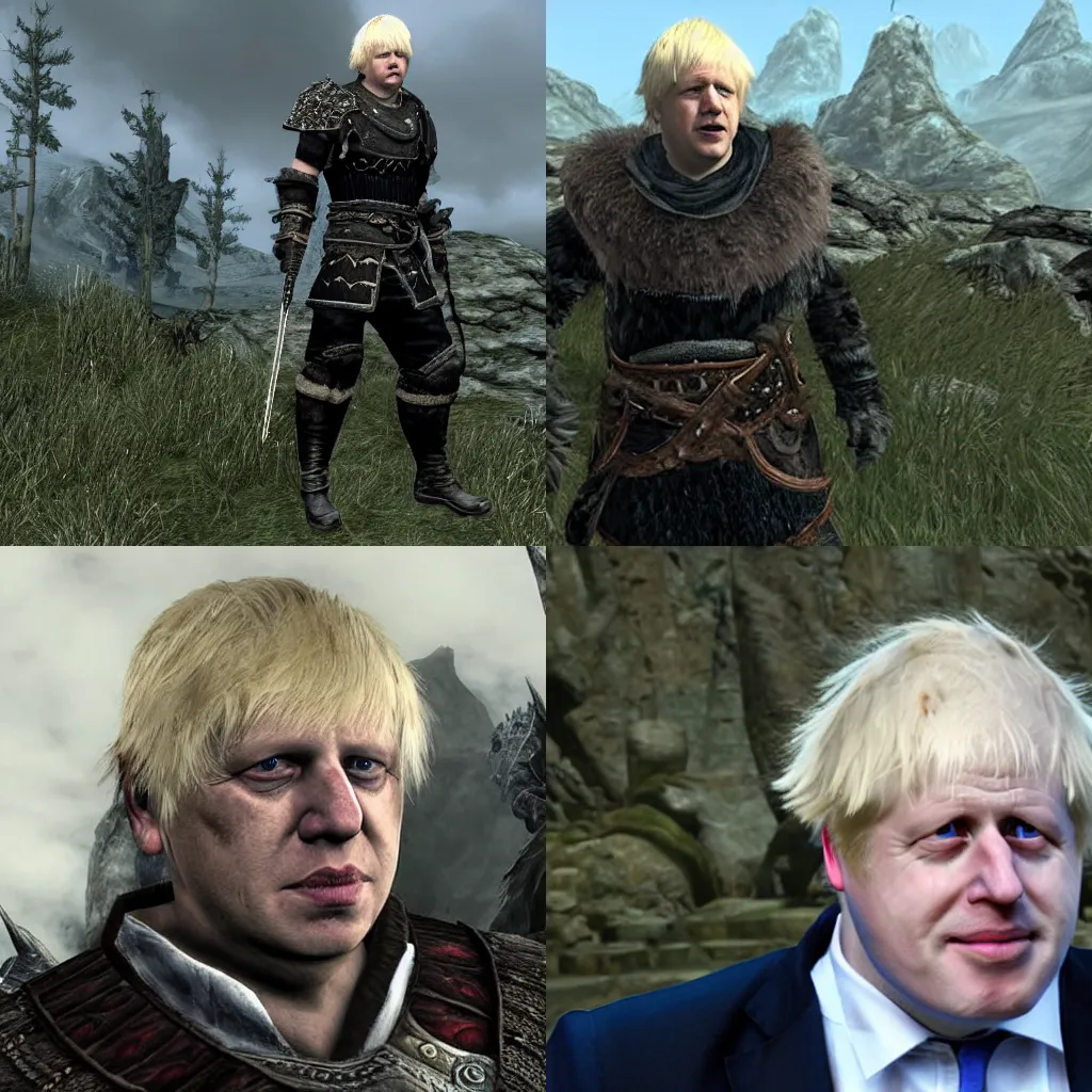 Prompt: Boris Johnson as a character in Skyrim