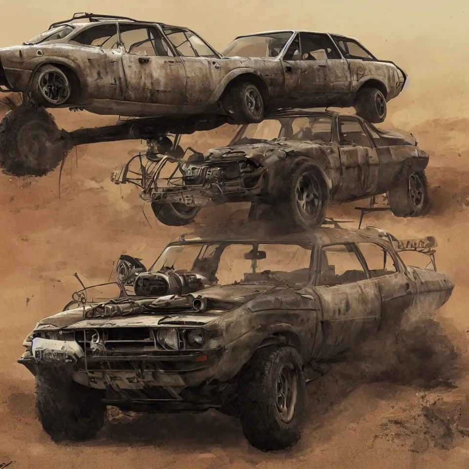 Image similar to a Dacia 1310 in Mad Max, artstation, concept art