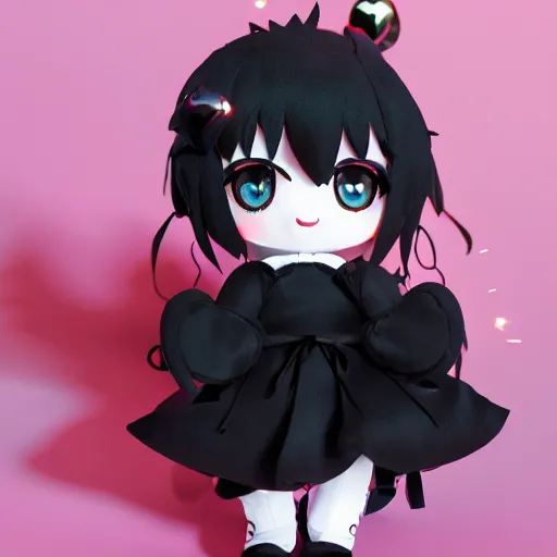 Prompt: cute fumo plush of a pure vantablack girl with a white glowing heart, lens flare, gothic regal, vray, sparks and liquid fire