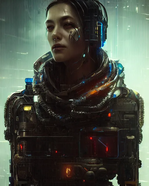 Image similar to portrait of a cyberpunk cyborg. sci - fi, intricate abstract upper body intricate, wlop, concept art, octane render, deviantart, greg rutkowski, cinematic, key art, hyperrealism,