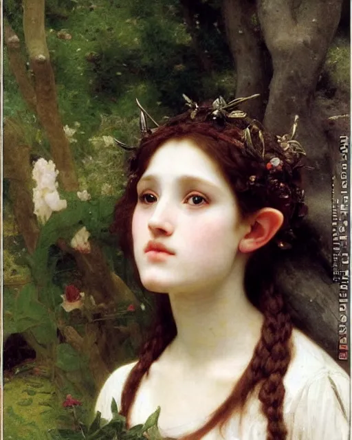 Image similar to a beautiful elf princess by Edgar Maxence and William-Adolphe Bouguereau