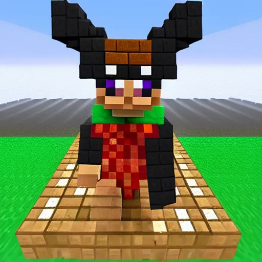 Prompt: black knight with horns, shooting beam of flowers from chest, minecraft style