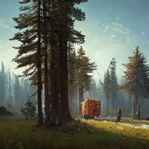 Image similar to an art piece by ivan shishkin and zacharias aagaard and simon stalenhag