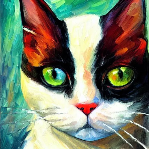 CHARMING CAT — Palette knife Oil Painting on Canvas by Leonid