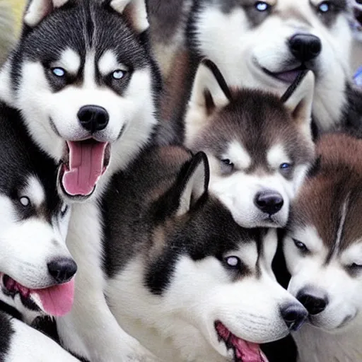 Image similar to millions of huskies, huskies everywhere, too many huskies