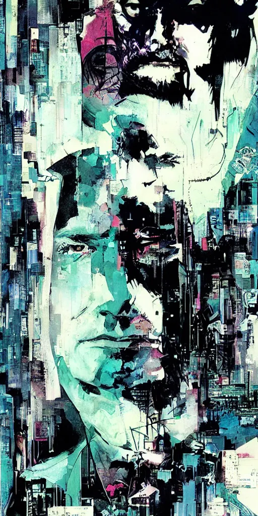 Image similar to cyberpunk dreaming by bobby zeik and bill sienkiewicz and david mack and dave mckean