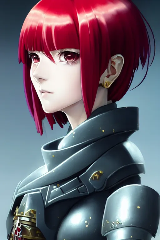 Image similar to portrait of Anime sister of battle, Warhammer 40000, cute-fine-face, red-short-hair pretty face, realistic shaded Perfect face, fine details. Anime. realistic shaded lighting by Ilya Kuvshinov katsuhiro otomo ghost-in-the-shell, magali villeneuve, artgerm, rutkowski, WLOP Jeremy Lipkin and Giuseppe Dangelico Pino and Michael Garmash and Rob Rey