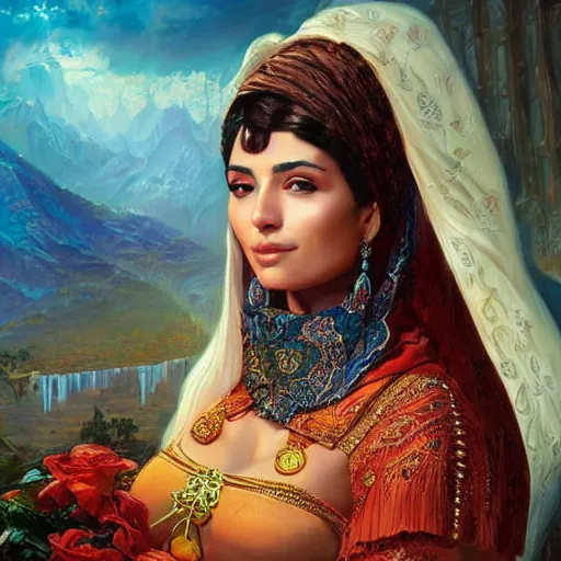Image similar to portrait of a persian woman ( 3 5 ) from iran in 2 0 2 1, an oil painting by ross tran and thomas kincade