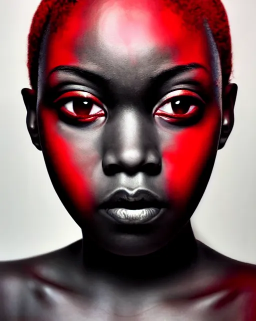 Image similar to realistic portrait of a black figure with red background, dark art, facing camera, photo realistic, detailed, 1 4 5 0, delicate, hyper realism, ultra realistic, 8 k