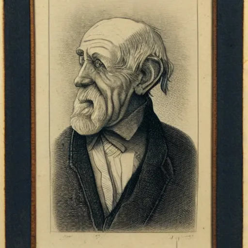 Image similar to an old man, engraving, 19 century