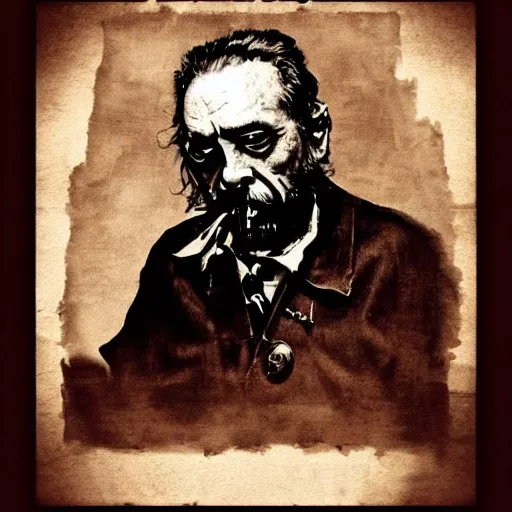 Prompt: steampunk distopic dark style portrait of charles bukowski