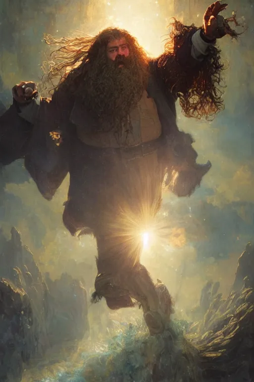 Image similar to hagrid as doctor who, radiant light, caustics, heroic, bright iridescent light, by gaston bussiere, bayard wu, greg rutkowski, maxim verehin bloom dramatic lighting