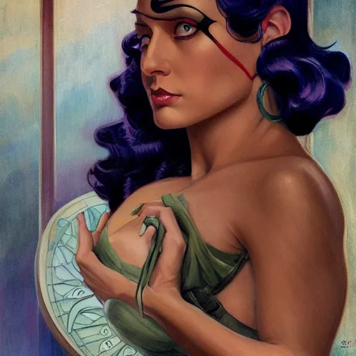 Image similar to a streamline moderne, art nouveau, multi - ethnic and multi - racial portrait in the style of charlie bowater, and in the style of donato giancola, and in the style of charles dulac. intelligent, expressive, large eyes. symmetry, ultrasharp focus, dramatic lighting, semirealism, intricate symmetrical fine complex background detail.