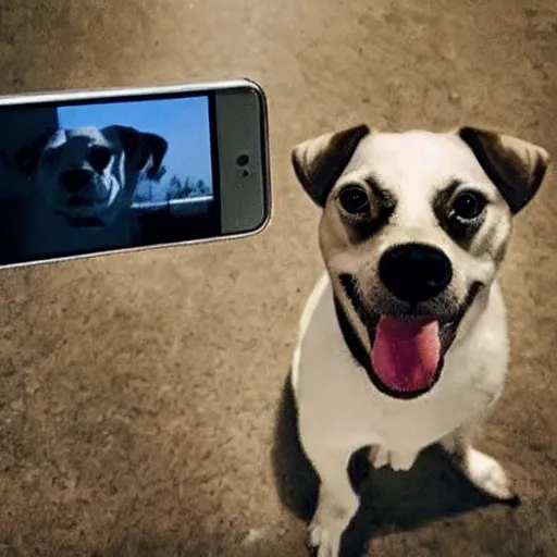 Prompt: photo a dog taking a selfie with suspicious look, award - winning photograph, national geographic, perfect lighting