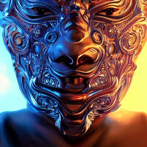 Prompt: Very very very very highly detailed epic photo of holographic face with demonic venetian mask, intricate, dystopian, sci-fi, extremely detailed, digital painting, artstation, concept art, smooth, sharp focus, illustration, intimidating lighting, incredible art by Artgerm and Vincent di Fate
