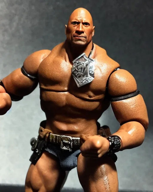 Image similar to close up shot of dwayne johnson action figure. dnd, high fantasy. royo, artgem, wlop