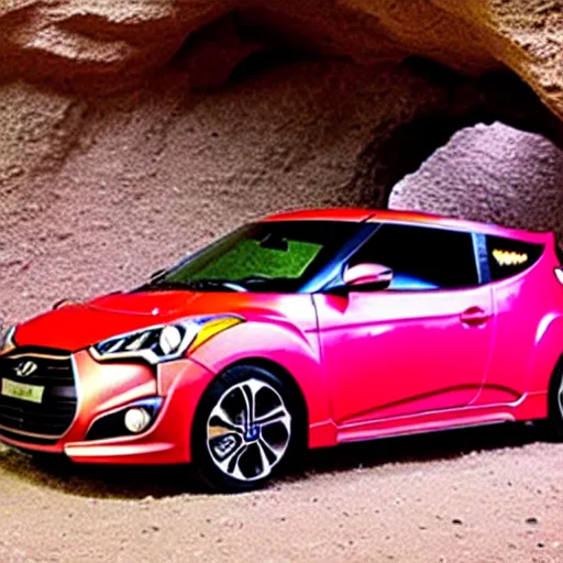 Prompt: a Hyundai Veloster in a cave made of candy