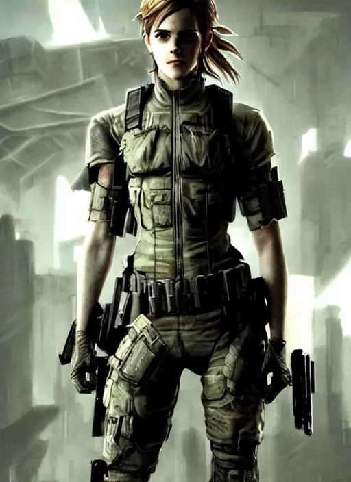 Image similar to emma watson wearing metal gear armor dramatic lighting cinematic cinematic lighting art by Richard Schmid by Yoji Shinkawa by greg rutkowski