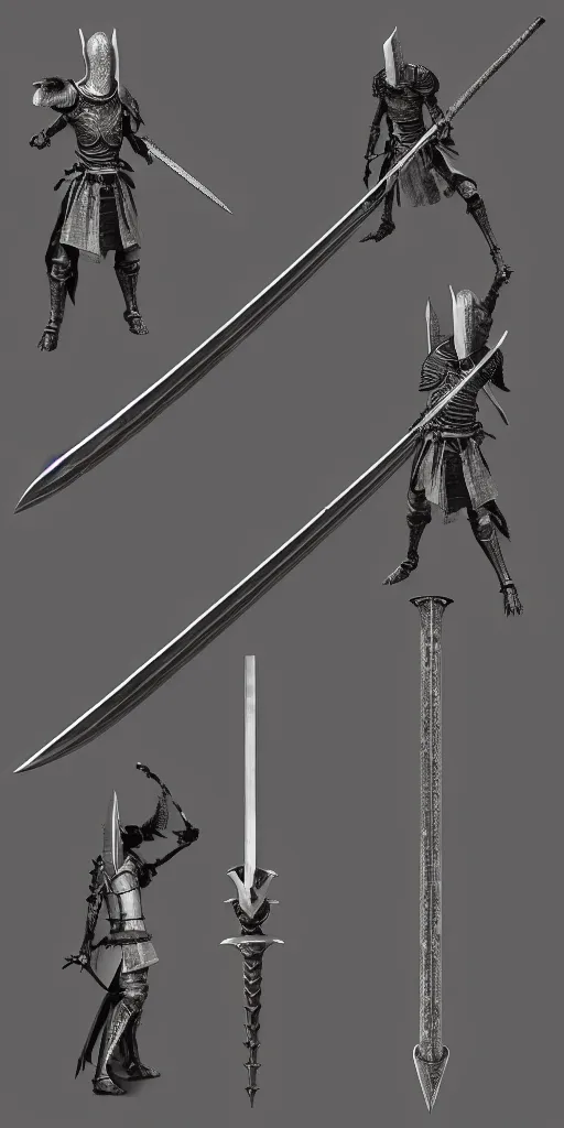 Prompt: long sword, black skeleton sword guard, orthographic. studio lighting, dark souls, photorealistic