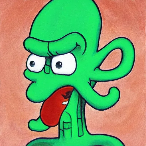 Image similar to hypertealistic painting portrait of squidward from spongebob