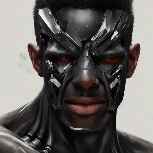 Prompt: black male cyborg profile body modifications hd greg rutkowski calvin klein underwear advertisement