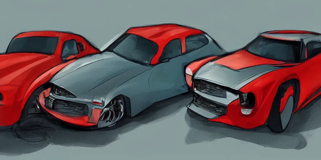 Image similar to mashup concept of two cars as one. No background, concept art style.