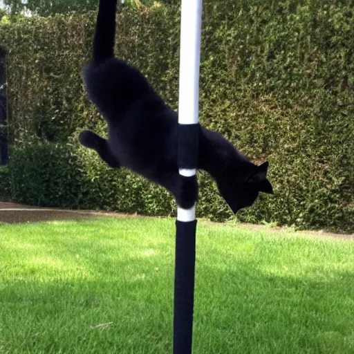 Prompt: fat black cat doing pole dance