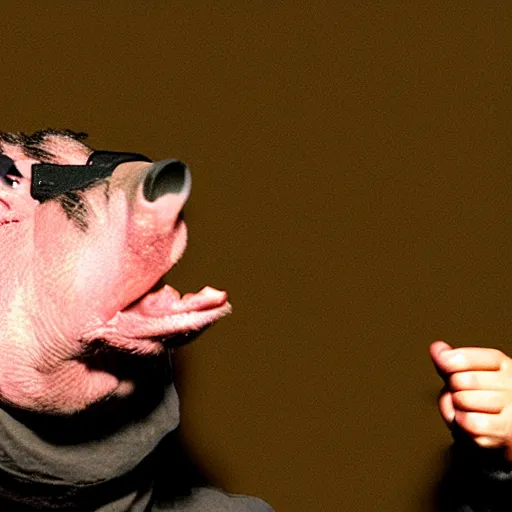 Prompt: creppy 2 0 0 3 photo of a pig masked man screaming in a dark room