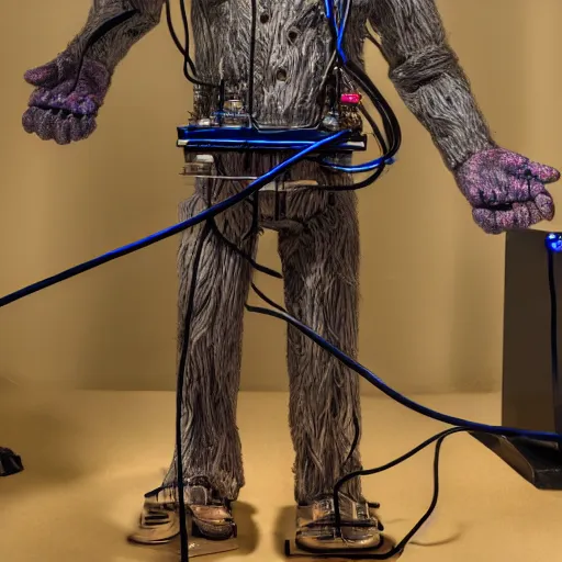 Image similar to animatronic Bill Murray, exposed wires, photo, Stan Winston studios, detailed, 4k