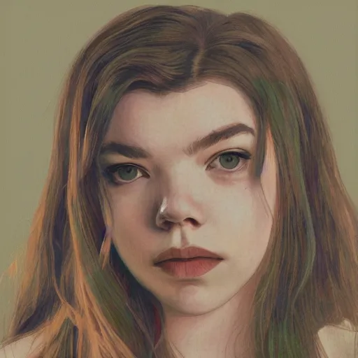 Image similar to anya taylor - joy portrait in detail in block colour by james jean,