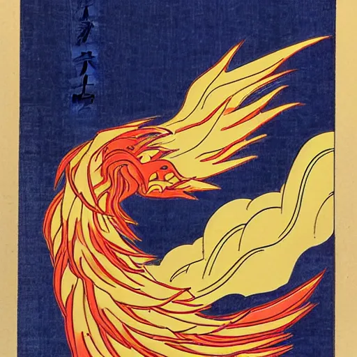 Prompt: fire phoenix ukiyo-e