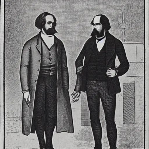 Prompt: Herman Melville holding hands with Nathaniel Hawthorne