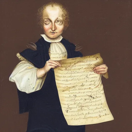 Prompt: an owl scholar holding a parchment