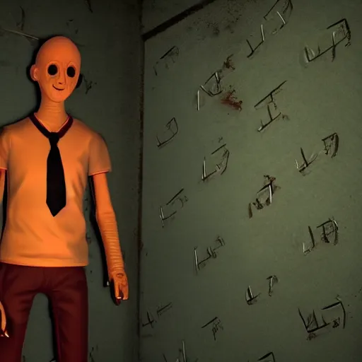 Image similar to baldi's basics in dead by daylight, character render, promotional reveal