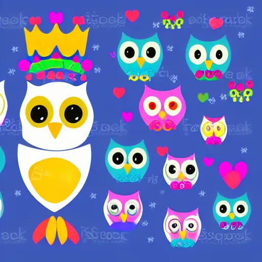 Prompt: owl princess with crown, style of emoji, vector art, white background, no watermark