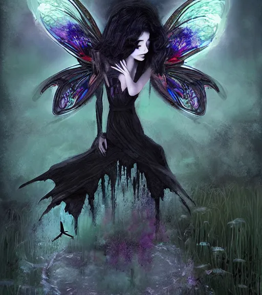 Image similar to gothic fairy with dragonfly wings, digital painting, liminal eerie midnight backlit, a picture taken by Michael Komarck